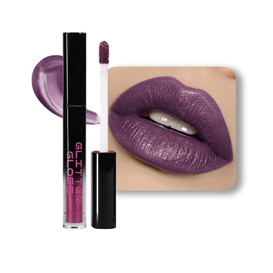 Dark Purple Metallic Lipstick for Women,Glitter Sparkling Liquid Lipstick,Long Lasting Waterproof Lightweight Comfortable Non-Drying Bold Dark Lip Gloss for Gothic Stage Makeup,Vegan-Velvo Beauty
