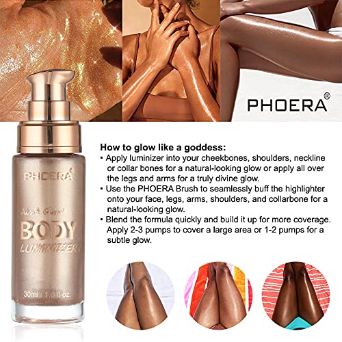 2 Pack PHOERA Body Luminizer, High Gloss Waterproof Body Luminizer Glitter Face Shimmer Moisturizer Lotion Tan Cream Foundation Makeup Bronzer(101 Rose Gold+103 Glistering Bronze)-Velvo Beauty
