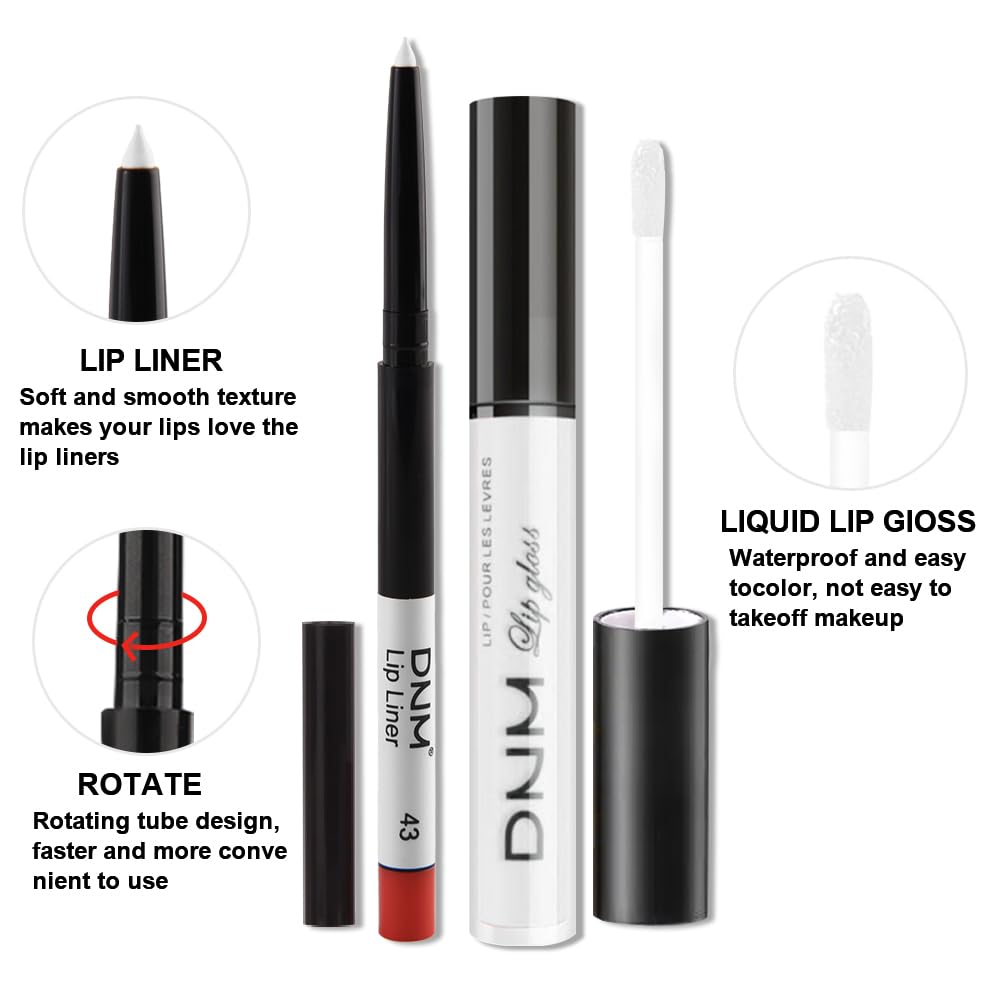 evpct 2Pcs White Matte Liquid Lipstick Lip Gloss Stain and Retractable Lip Liner Makeup Set for Women Long Lasting Waterproof 24 Hours Permanent Lipstick labial mate larga duracion 24 43#-Velvo Beauty