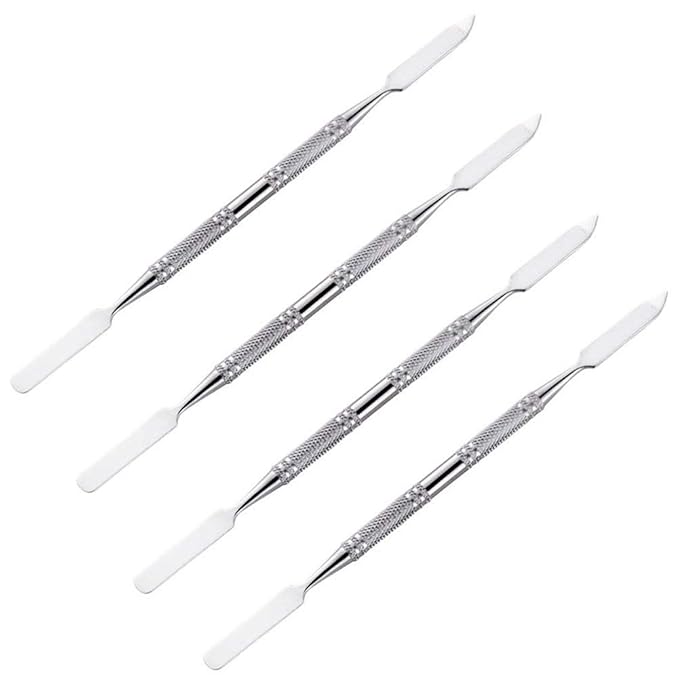 4 Pieces Makeup Spatula Cosmetics Mixing Spatula Stainless Steel Cosmetic Makeup Spatula Makeup Palette Spatula Tool Double Headed Makeup Stirring Spatula Makeup Accessories(150 mm, Silver)-Velvo Beauty