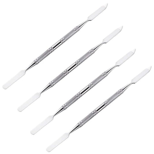 4 Pieces Makeup Spatula Cosmetics Mixing Spatula Stainless Steel Cosmetic Makeup Spatula Makeup Palette Spatula Tool Double Headed Makeup Stirring Spatula Makeup Accessories(150 mm, Silver)-Velvo Beauty