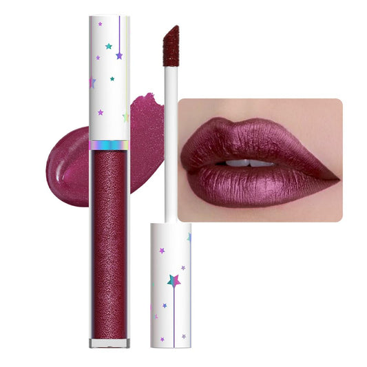 evpct 1Pcs Dark Wine Red Metallic Shimmer Glitter Lip Gloss Liquid Lipstick Long Lasting Waterproof 24, Glitter Pearlescent Metallic Sparkly Liquid Lipsticks Lip Stains Makeup Set for Women 02-Velvo Beauty