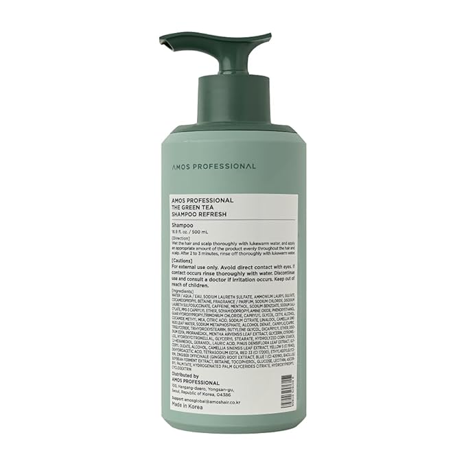 AMOS PROFESSIONAL The Green Tea Shampoo Refresh for Thinning Hair, Korean Shampoo for Oily Scalp l Deep Cleans, Strengthening Hair, All Hair Types, 16.9 fl.oz-Velvo Beauty