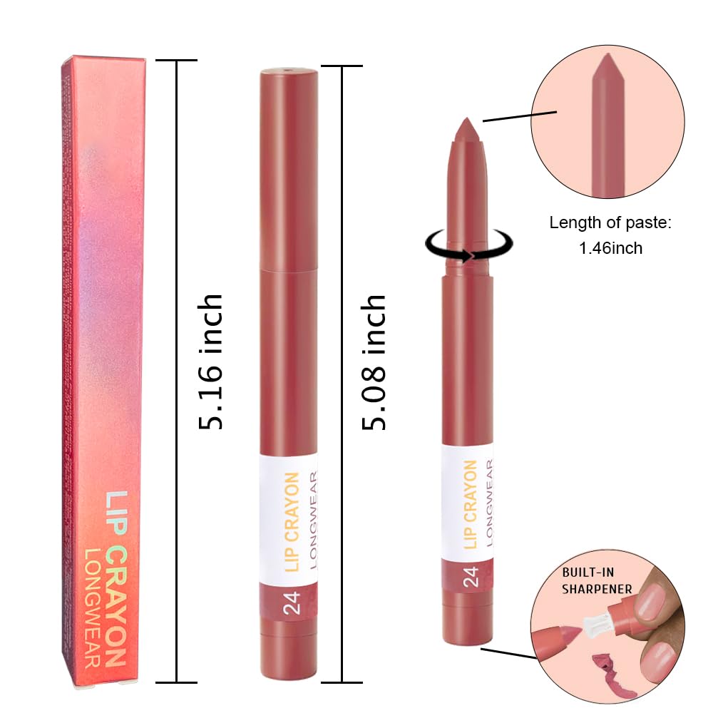 BINGBRUSH Lip Crayons Matte Longwear Lipstick Pack Set,Moisture Smooth Lipliner With Built-in Sharpener Ultimate Super Stay Ink Lip Crayon for Makeup,Waterproof Velvet Lipgloss Lip Stain(24Indian Red)-Velvo Beauty