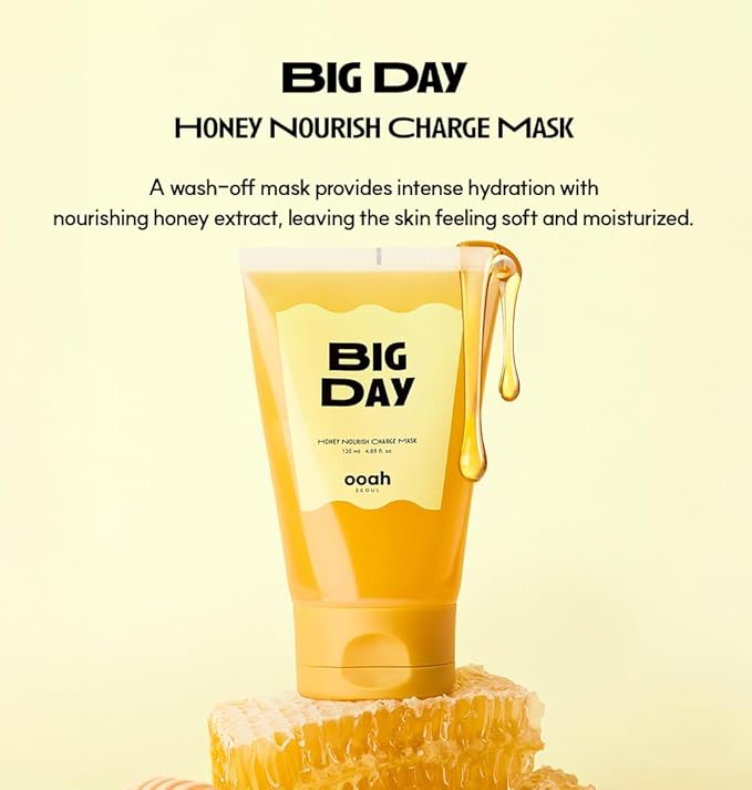 BIG DAY Nourishing Honey Face Mask | Korean Skincare for Deep Hydration & Glow | Propolis, Bee Pollen & Ceramide for Radiance & Skin Barrier Support | 120ml 4.05fl.oz-Velvo Beauty