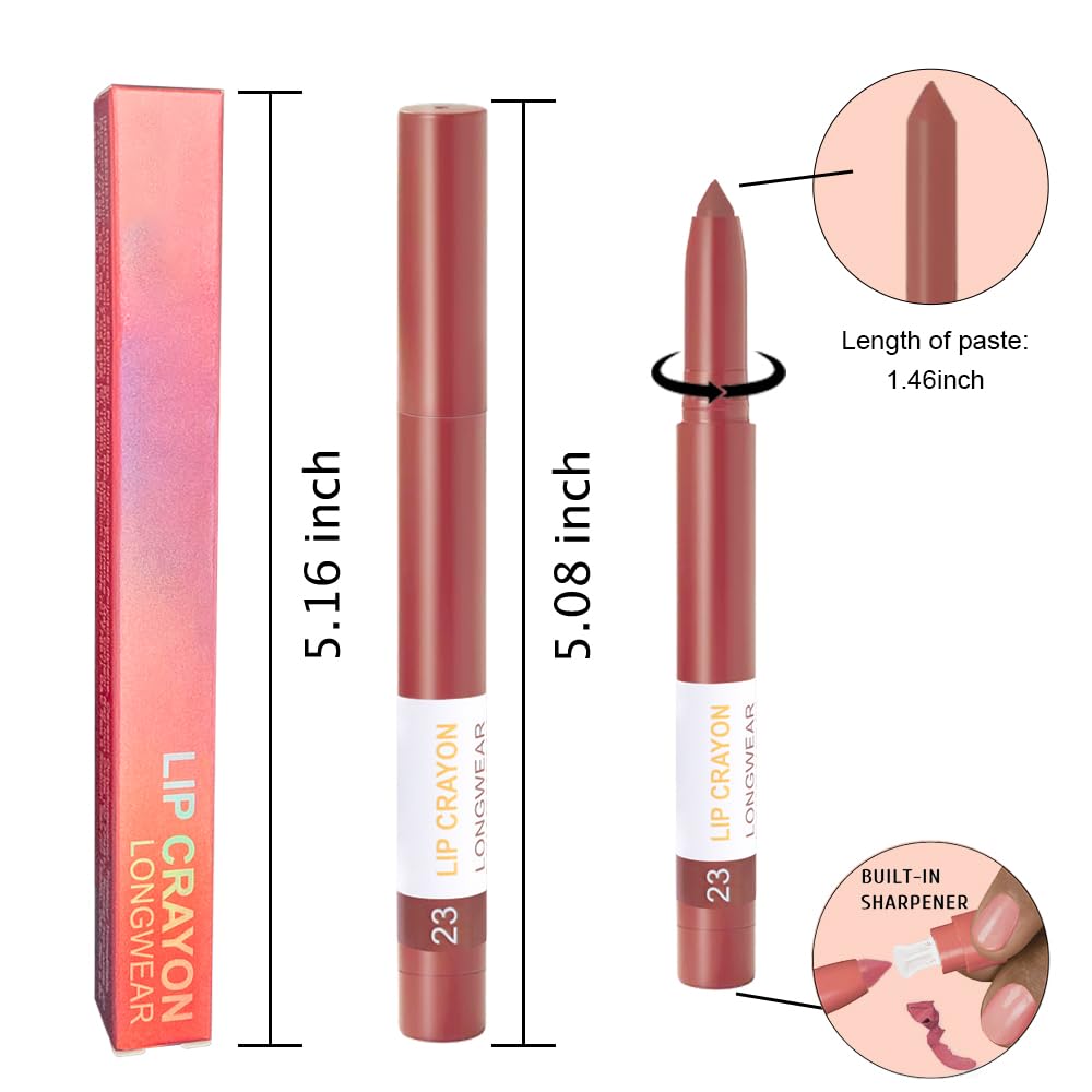 BINGBRUSH Matte Lip Crayon Set – Longwear, Waterproof, Velvet Finish, Built-in Sharpener, Smooth Lip Liner & Gloss (23#+24#, 2 Count (Pack of 1))-Velvo Beauty