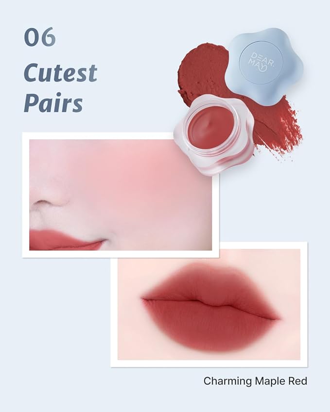DEARMAY Pure Falling Mood Lip Pot No. 06 Cutest Pairs 0.23 Oz. Vegan Lip Stain Lip & Cheek Multi-Use Tint With Hydrating Formula for Smooth Soft Blend Without Dryness or Fine Lines, Korean Makeup-Velvo Beauty