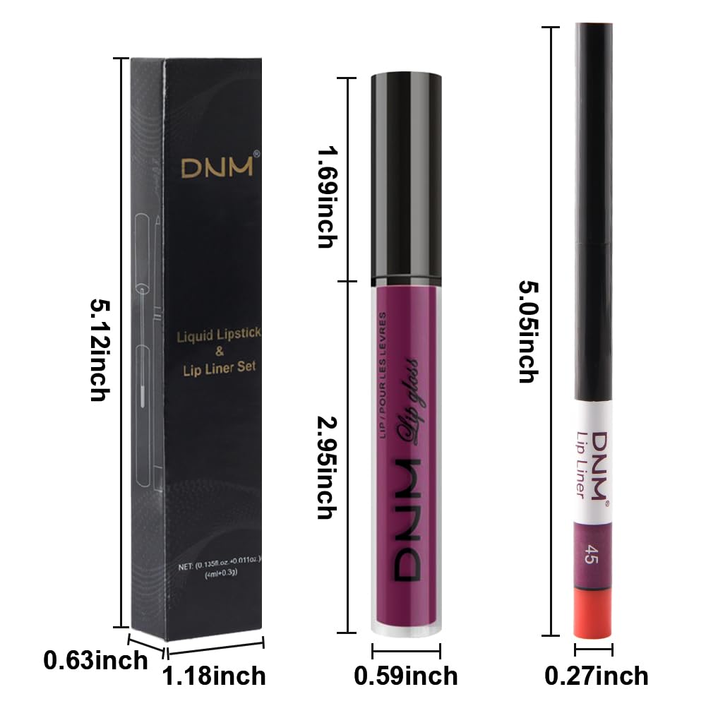 evpct 2Pcs Light Plum Purple Matte Liquid Lipstick Lip Gloss Stain and Retractable Lip Liner Makeup Set for Women Long Lasting Waterproof 24 Hours Lipstick labial mate larga duracion 24 45#-Velvo Beauty