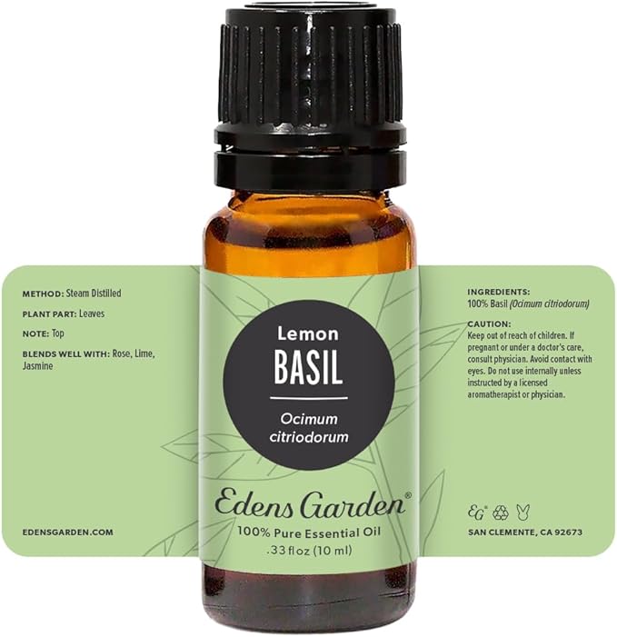 Edens Garden Basil- Lemon Essential Oil- 100% Pure Premium Grade, Undiluted, Natural, Therapeutic, Aromatherapy, The Best for Diffuser, Candle, Laundry, Humidifiers 10 ml (.33 fl oz)-Velvo Beauty