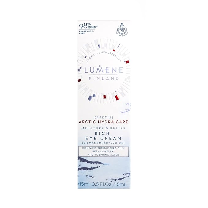 Lumene Arctic Hydra Care Moisture Relief Rich Eye Cream - Anti Wrinkle Eye Cream for Crow's Feet, Fine Lines and Wrinkles - Vegan, Fragrance Free Hydrating Eye Cream with Ceramides (15ml)-Velvo Beauty