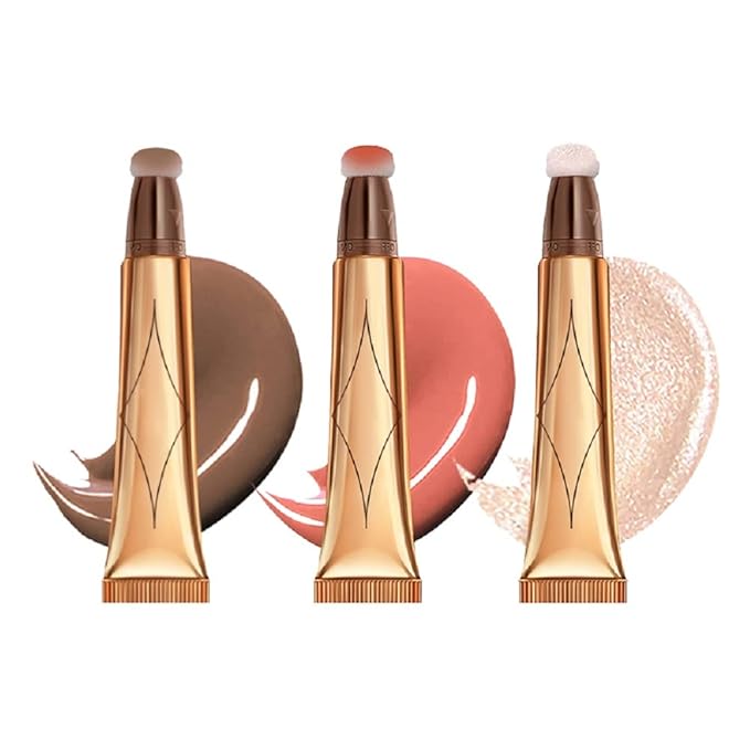 3 Color Contour Beauty Wand, Highlighter ,Blush,Face Concealer Contouring with Cushion Applicator Long Lasting & Smooth Matte Finish Liquid Illuminator Makeup Stick . (01#Contour +02#Blush+04#Highlighter)-Velvo Beauty