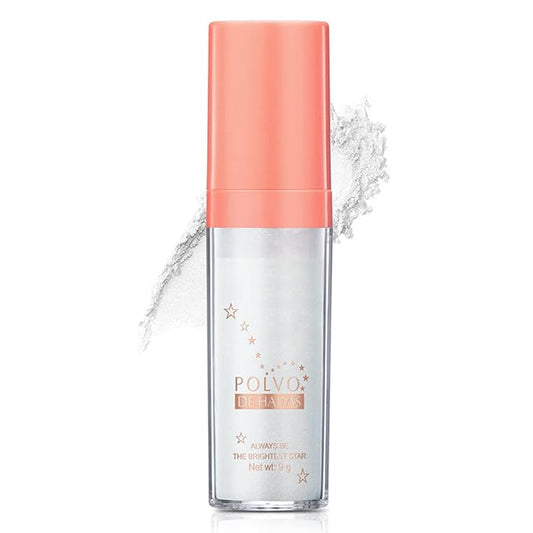 Polvo De Hadas Highlighter Powder Stick Body Shimmer Glitter Makeup, High Gloss Sparkle Highlight Powder for Face Eyes Lips Hair Body Cosmetic Tiktok Makeup - White Moonbeam-Velvo Beauty