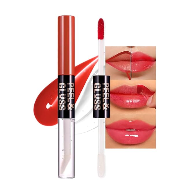 Rose Pink Peel Off Lip Gloss Tattoo and Lip Oil 2-in-1, Lip Stain Peel Off Masque - Peel Off Lip Tint ,Long Lasting Waterproof Transfer-proof Lip Mask Lip Gloss Peel Off Lip Liner,Stay Lip Makeup #02-Velvo Beauty
