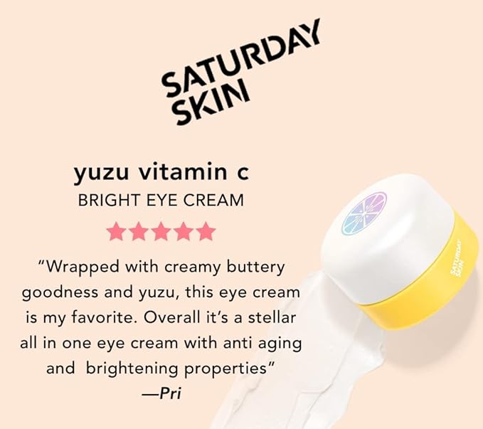 Saturday Skin Yuzu Eye Balm Vitamin C Wide lluminating Under Tight Eye Cream Korean Niacinamide Caffeine for Wrinkles Puffy Eyes Dark Circles Moisturizing Hydrates Anti Aging for Women (15ml)-Velvo Beauty
