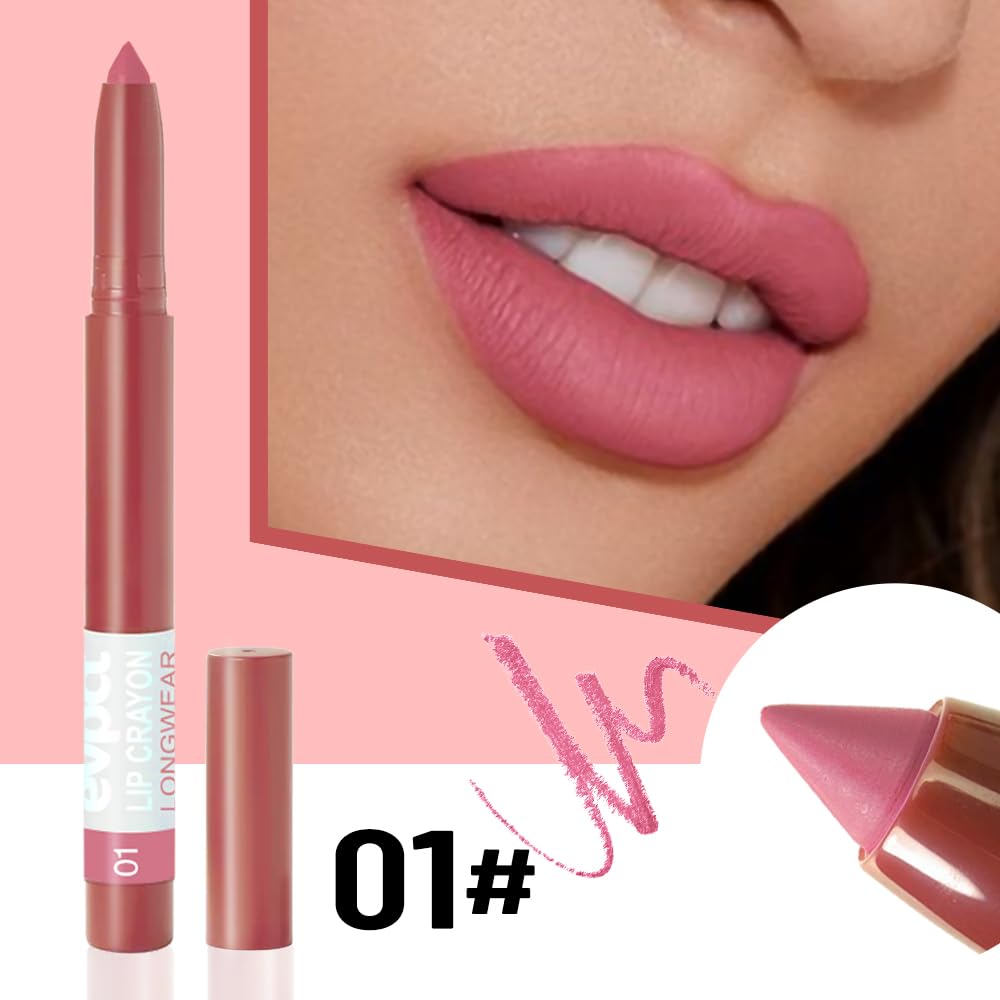 BINGBRUSH Lip Crayons Matte Longwear Lipstick Pack Set,Moisture Smooth Lipliner With Built-in Sharpener Ultimate Super Stay Ink Lip Crayon for Makeup,Waterproof Velvet Lipgloss Lip Stain(1#Pink Beige)-Velvo Beauty