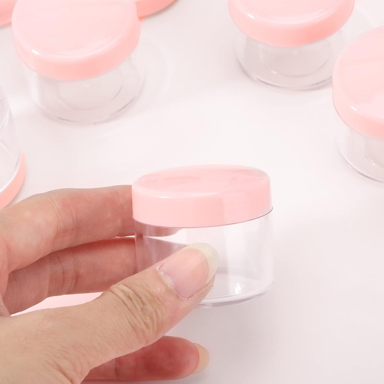 100 Count 20g Sample Containers with Lids,Refillable Cosmetic Containers Small Plastic Jars Lip Scrub Container - Pink-Velvo Beauty