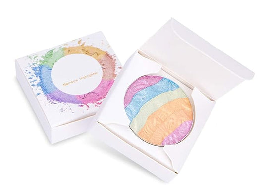 Pro 6 Colors 3D Baked Rainbow Highlighter Eyeshadow Makeup Palette Xmas Cosmetic Blusher Shimmer Powder Contouring Kit Unicorn Blush-Velvo Beauty