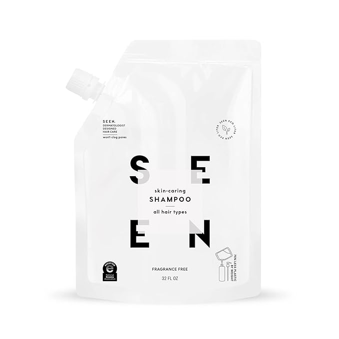 SEEN Shampoo Eco-Refill, Fragrance Free - Non-Comedogenic & Sulfate-Free Hair Shampoo- Dermatologist-Developed - Safe for Sensitive, Eczema & Acne Prone Skin-Velvo Beauty