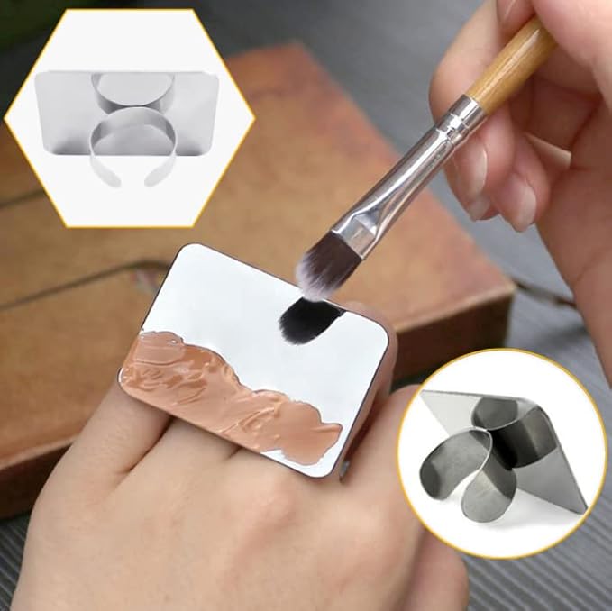 HLLMX 1 PCS Nail Art Palette Nail Art Palette Stainless Steel Cosmetic Makeup Palette Mini Nail Art Cosmetic Ring Palette DIY Art Design Paint Color Mixing Palette Metal Tool-Velvo Beauty