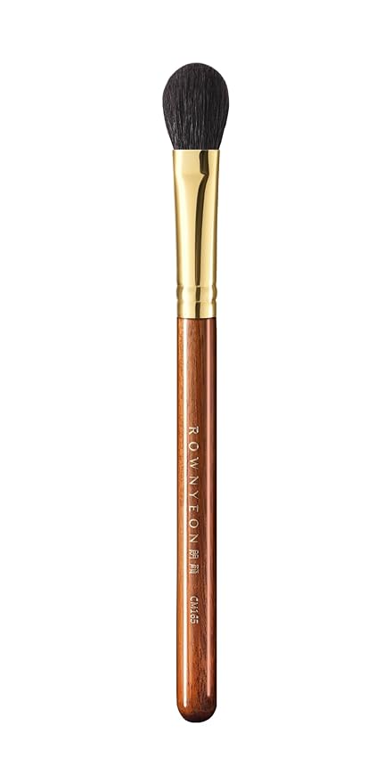 Desert Oak Series Highlighter & Setting Brush - Grade-A Fine LambsGoat Hair for Airbrushed Finish, Multi-Use for Cheeks/Nose/Under-Eyes, Ebana Handle & Brass Ferrule (CM 165)-Velvo Beauty