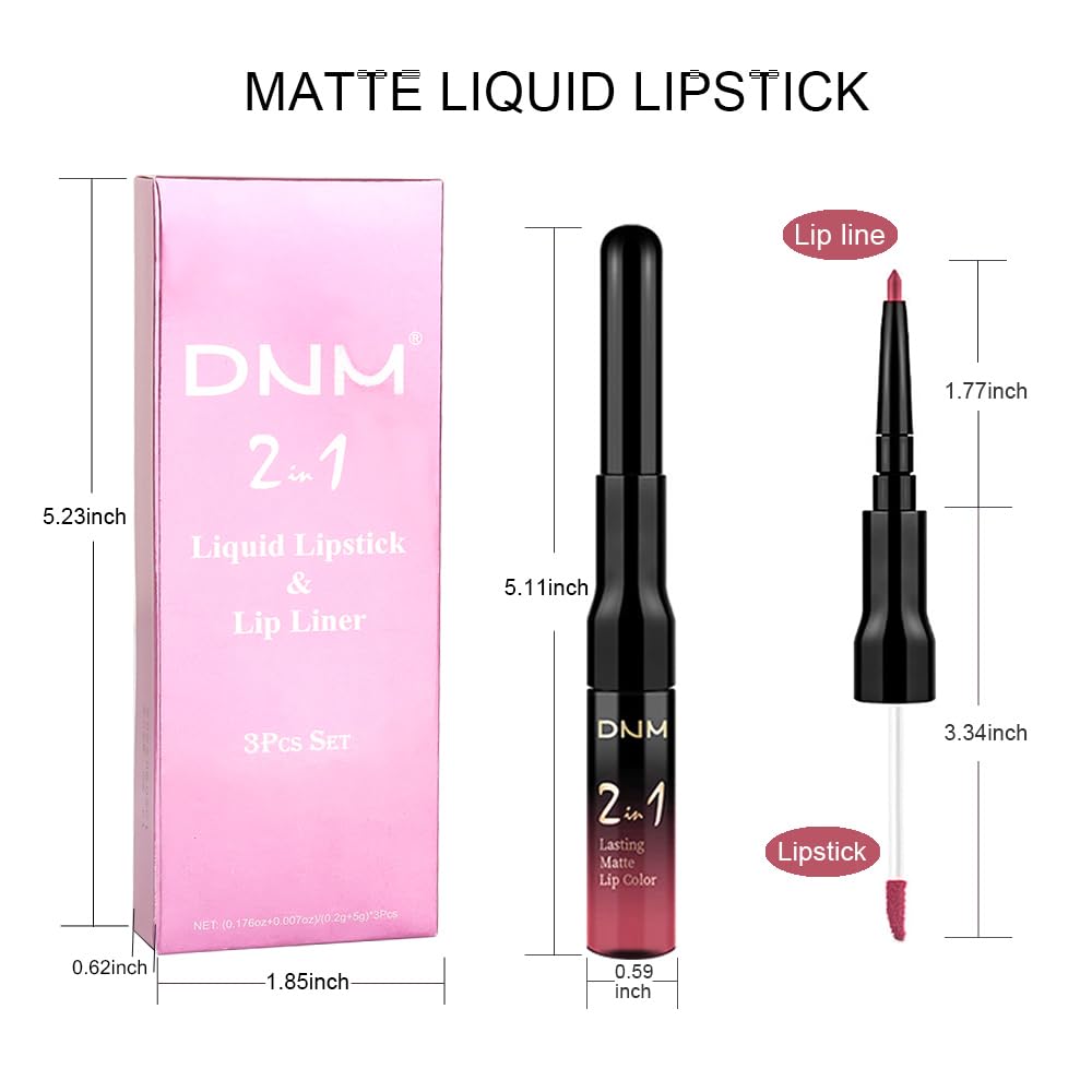 evpct 3Pcs Mauve pink Berry pink Rose red Lip Stain Paint Matte Lip Liner and Lipstick Set Long Lasting labiales matte mate larga duracion listip 24 hour a prueba de agua mate 24 horas originales-Velvo Beauty