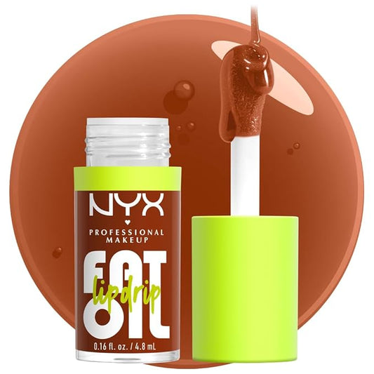 NYX PROFESSIONAL MAKEUP Fat Oil Lip Drip, Moisturizing Lip Oil Gloss, Vegan Tinted Formula, Up to 12 HR Hydration - Scrollin' (Deep Caramel)-Velvo Beauty