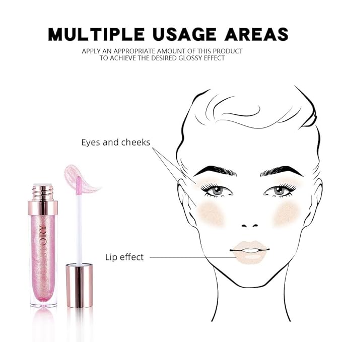 GECOMO Colorful Explosive Pearlescent Lip Gloss 3D Multifunctional Fine Glitter Chameleon Lip Gloss Polarized Diamond Makeup, Magic Big Brush Color Changing Lip Oil(102# GOLD GLITTER)-Velvo Beauty