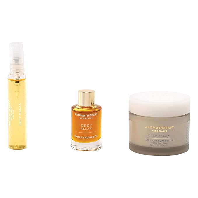 Aromatherapy Associates 3 Step Introduction to Sleep. Luxurious Gift Set Includes Deep Relax Bath and Shower Oil, Sleep Mist and Body Butter in a Vegan Leather Travel Bag (1 count)-Velvo Beauty