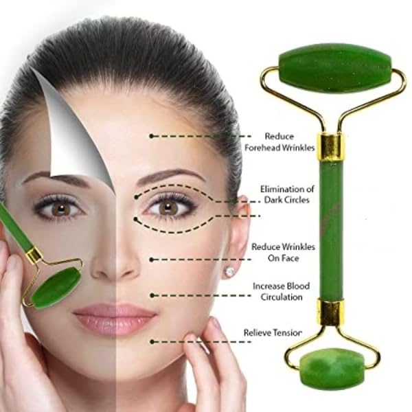 Green Jade Roller & Gua Sha Set, Face Roller Manual Massager,Green Jade Applicator for Face, Neck,Body Muscle,Relaxing, Stimulating Blood Flow, Relieve Fine Lines, Wrinkles,Green-Velvo Beauty