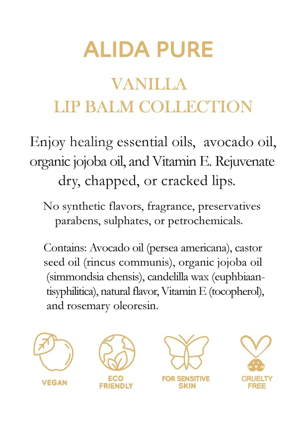 Vanilla Lip Balm Collection, Vegan Lip Balm Set, Beeswax Free, with Avocado Oil, Organic Jojoba Oil, and Vitamin E, Natural Moisturizer for Dry, Chapped Lips, 3 Tube Set-Velvo Beauty