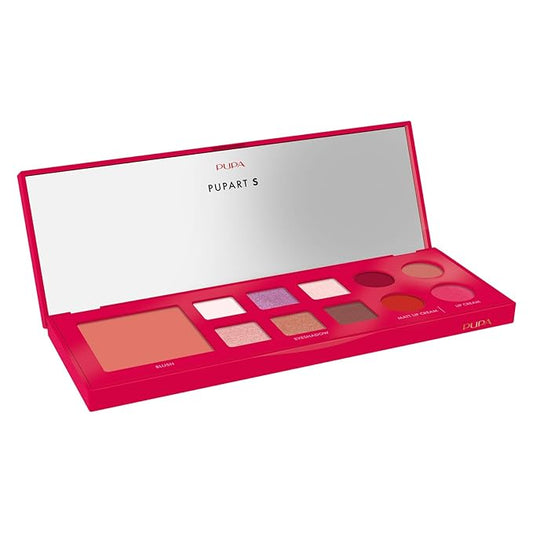 Pupa Milano Pupart S Makeup Palette, 003 Red, 0.4 oz - Versatile Makeup Kit - Blush for Cheeks - Eyeshadow - Lip Gloss - Lip Cream - Face Makeup-Velvo Beauty