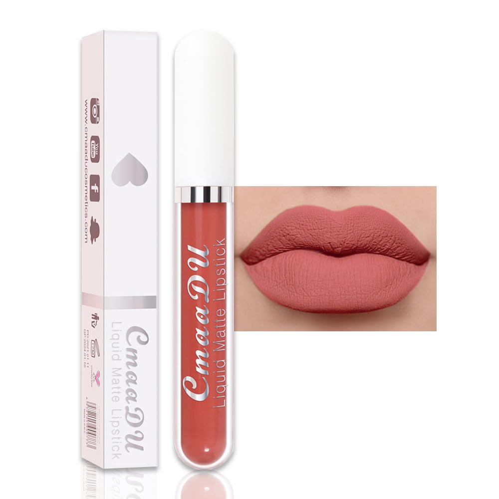evpct 1Pcs Nude Pink Liquid Matte Lipstick Lipgloss Set for Women, labiales mate 24 horas originales matte larga duracion 24 Hour Lipstick Lip Stains Long Lasting Waterproof 24, 01#-Velvo Beauty