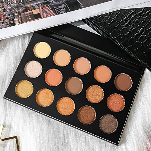 Nude Gold Eyeshadow Palette Natural Naked Smokey Warm Neutral 15 Shades, DE'LANCI Ultra-Blendable High Pigmented Matte Shimmer Matallic Long Lasting Waterproof Eye Shadow Pallet, Travel Size Makeup-Velvo Beauty