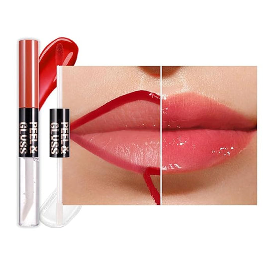 Lip Stain Peel Off Lip Gloss oil Dual-Ended Combo, Vivid Burgundy Lips Liner Stain Peel Off Tattoo, Long Lasting & Waterproof, Transfer-Proof Lip Tint Stain with Lip oil for All Skin Type 04#-Velvo Beauty