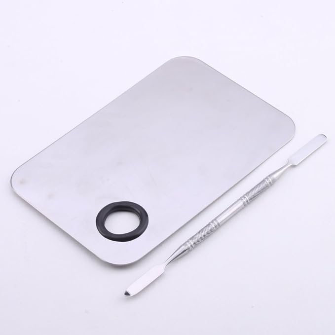 Onwon Stainless Steel Professional Pro Lady Cosmetic Makeup Palette Nail Eye Shadow Mixing Makeup Palette with Spatula Tool(150x100MM)-Velvo Beauty