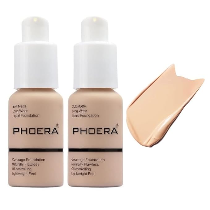 2 Pack PHOERA Foundation, Flawless Soft Matte Liquid Foundation Makeup for Women.(102# Nude)-Velvo Beauty
