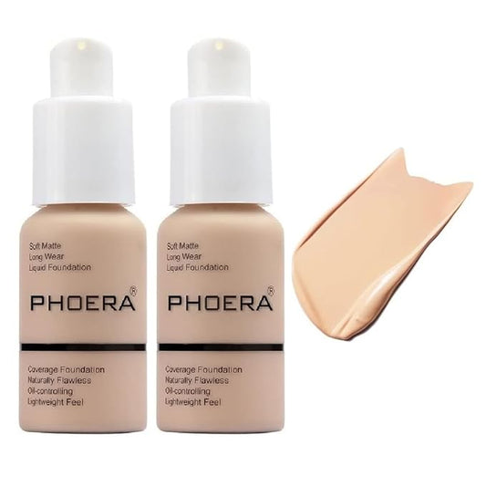 2 Pack PHOERA Foundation, Flawless Soft Matte Liquid Foundation Makeup for Women.(102# Nude)-Velvo Beauty