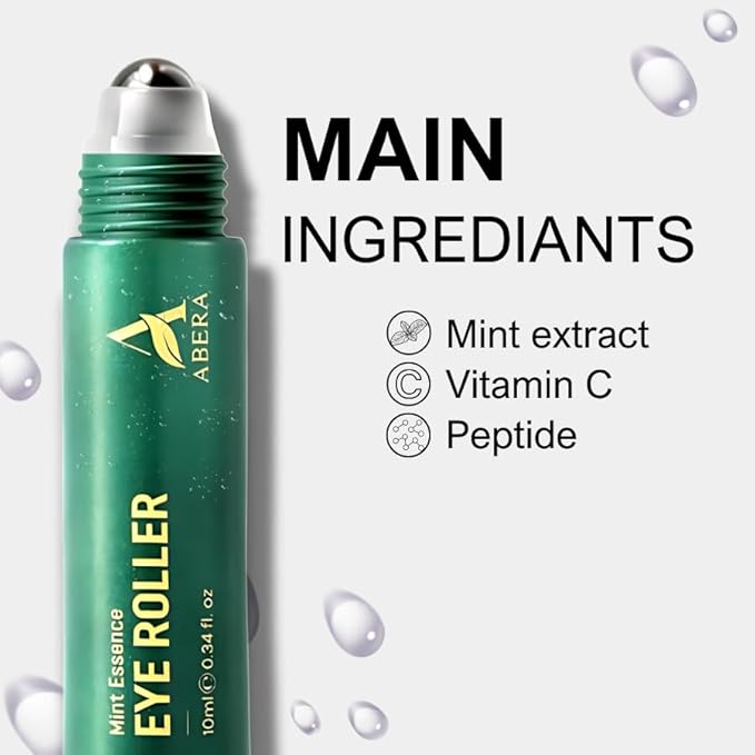 Abera Eye Roller Serum with Mint Essence, Vitamin C and Peptides - Energizing Serum for Dark Circles and Puffiness, Fine Lines Serum, 0.34 fl oz-Velvo Beauty