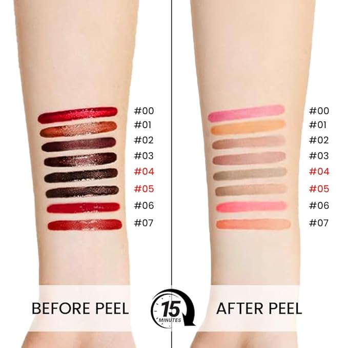 2Pcs Matte Liquid Lip Stain Peel Off Lip liner Tattoo, Matte Peel Off Lip Stain, Long Lasting Waterproof Lipstick Lip Gloss Stain, Transfer-proof for All Skin Types (0.24 fl oz-04#+05#)-Velvo Beauty