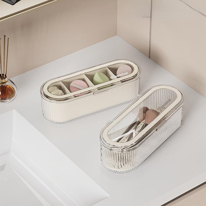 Makeup Brush Holder Organizer, Clear Acrylic Makeup Sponges Organizer, Cosmetic Storage Case with Lid, Display Case for Vanity-Velvo Beauty