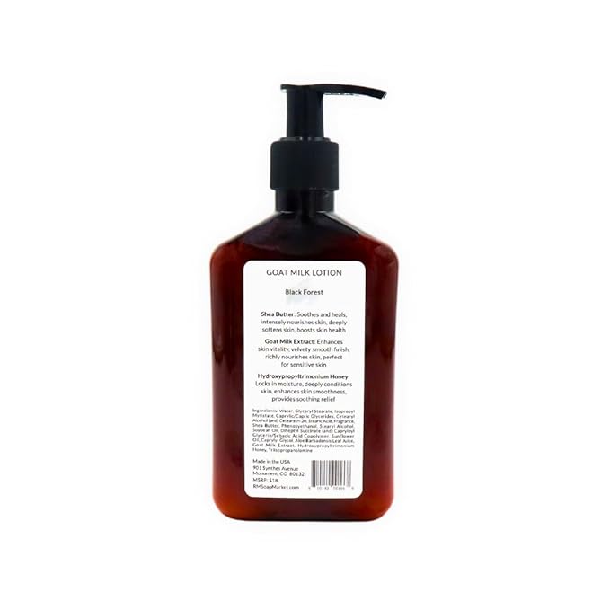 Goat Milk Lotion, Black Forest Fragrance, Hydrating Lotion for Men and Women, Infused With Nourishing Goat Milk, Shea Butter, Sunflower Oil, and Aloe, Soft Amber & Tobacco Scent, 9 Oz-Velvo Beauty