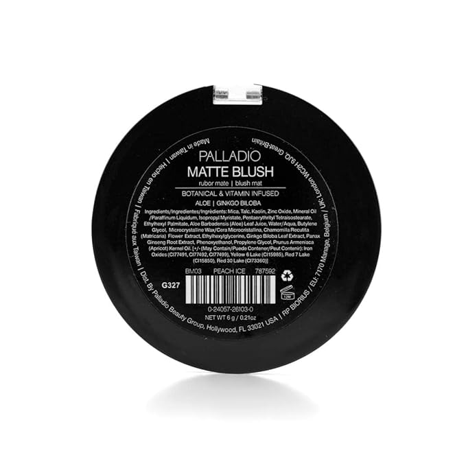 Palladio Matte Blush, Brushes onto Cheeks Smoothly, Soft Matte Look and Even Finish, Flawless Velvety Coverage, Effortless Blending Makeup, Flatters the Face, Convenient Compact, Peach Ice-Velvo Beauty