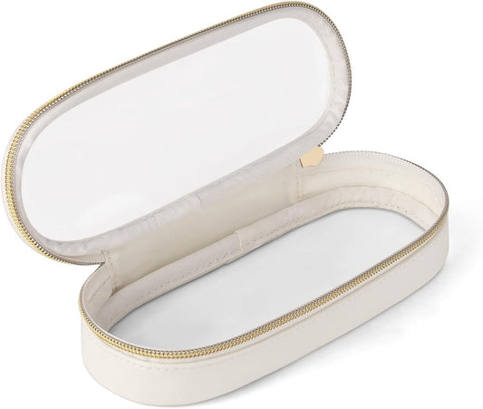 Clear Travel Makeup Brush Holder, Leather Makeup Brush Toiletry Bag, Portable Cosmetic Brush Case, Transparent Waterproof Makeup Brush Storage Bag, White, Large-Velvo Beauty