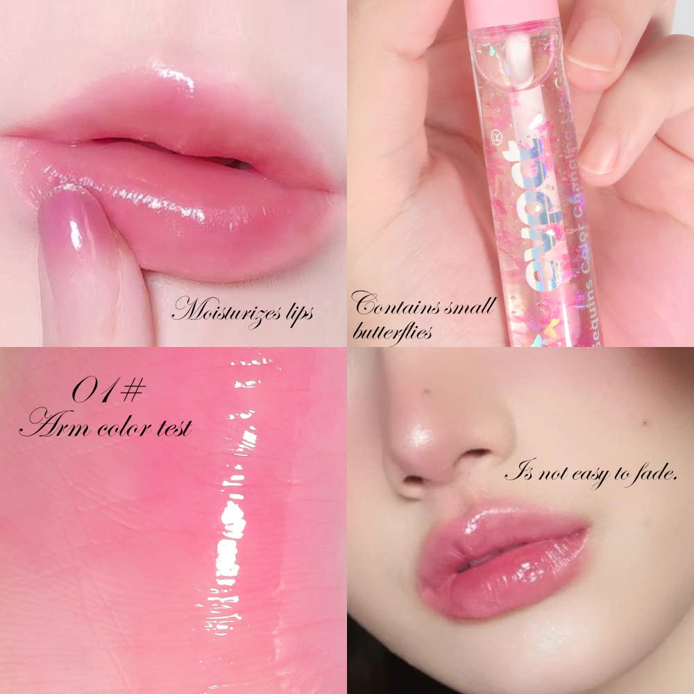 evpct 3Pcs Clear Color Changing PH Tinted Lip Gloss Sets for Women, Pink Mood Lip Oil Gloss Balm Tint Stain Glaze Pack Hydrating 0.34 fl.oz *3-Velvo Beauty