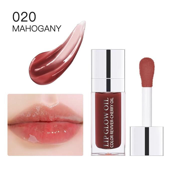 Hydrating Lip Glow Oil, Moisturizing Lip Glow Oil, Nourishing Glossy Transparent Lip Oil, Plumping Lip Oil, Lip Balm, Non-sticky Tinted Toot Lip Balm for Lip Care (BROWN) 0.2 OZ-Velvo Beauty