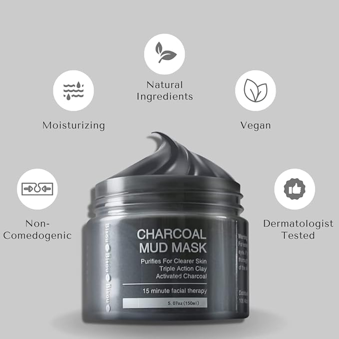 Clay, Dead Sea Mud & Charcoal Gel Face Mask Trio With Applicator, Deep cleansing Clay and Mask Applicator, Facial Therapy PH Balanced Hypo-allergenic-Velvo Beauty