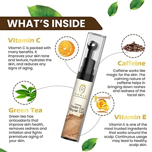 RAWLS 5% Caffeine Eye Serum and Under Eye Roller Cream for Dark Circles and Puffiness, Caffeine Eye Cream with 360° Massage Ball Reduce Wrinkles and Fine Lines-0.5 fl oz-Velvo Beauty