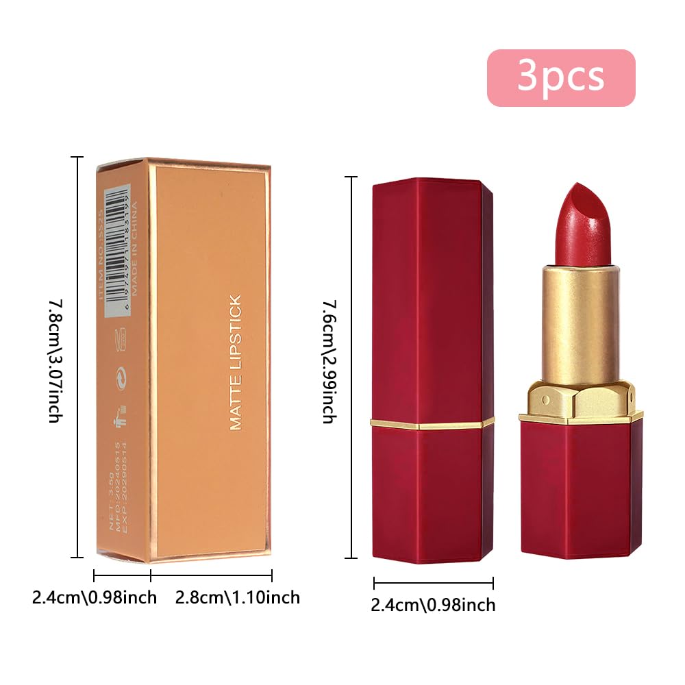 3Pcs Metallic Lipstick for Women,Lightweight Shimmer Frosted Lipstick,Glitter Lip Gloss Stain Long Lasting Waterproof Smudge Proof 24 Hour Full Coverage Lip Makeup,Vegan(10,11,12)-Velvo Beauty