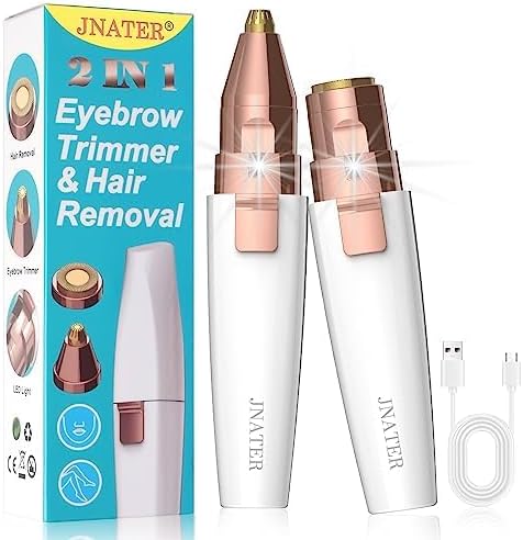 Eyebrow Trimmer, Facial Hair Removal for Women, 2 in 1 Rechargeable Eyebrow Razor & Painless Hair Remover Kit, Hair Removal Device for Eyebrows, Peach Fuzz, Lips, Arms, Legs with Light (Rose Gold)-Velvo Beauty