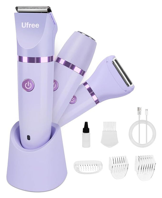 Ufree Bikini Trimmer Electric Razors for Women, Rechargeable Pubic Body Hair Trimmer Electric Shaver for Legs Body Hair, Bikini Shaver IPX7 Waterproof, Gifts for Women, Purple-Velvo Beauty